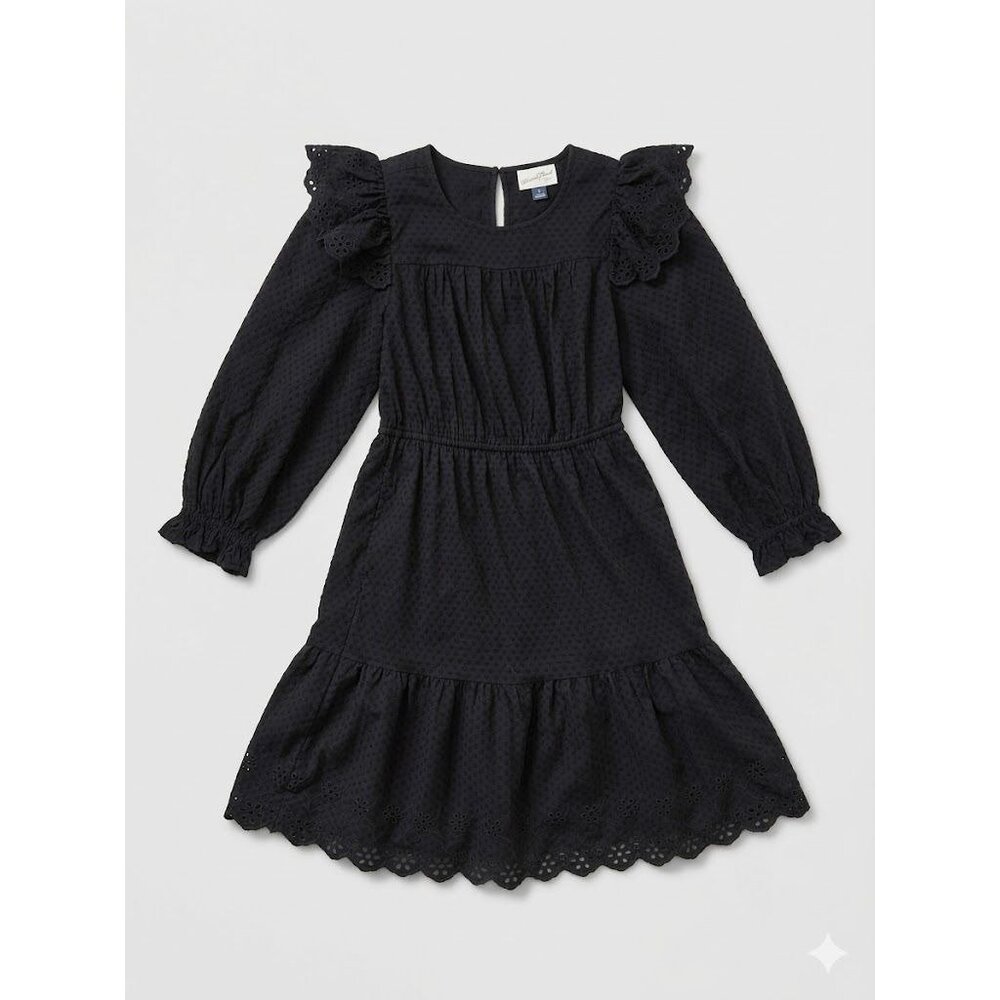 Universal Thread Small Black Eyelet Dress Tiered Skirt, Flutter Sleeve & pockets